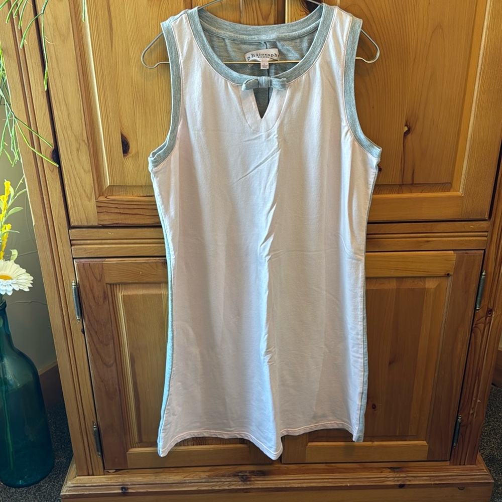 Philosophy dress. EUC worn once. Sz large. Soft pink & grey.